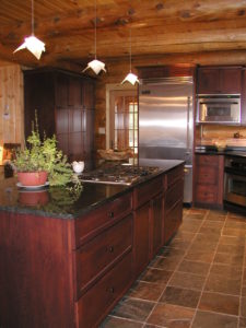 Kitchen area in cedar log home