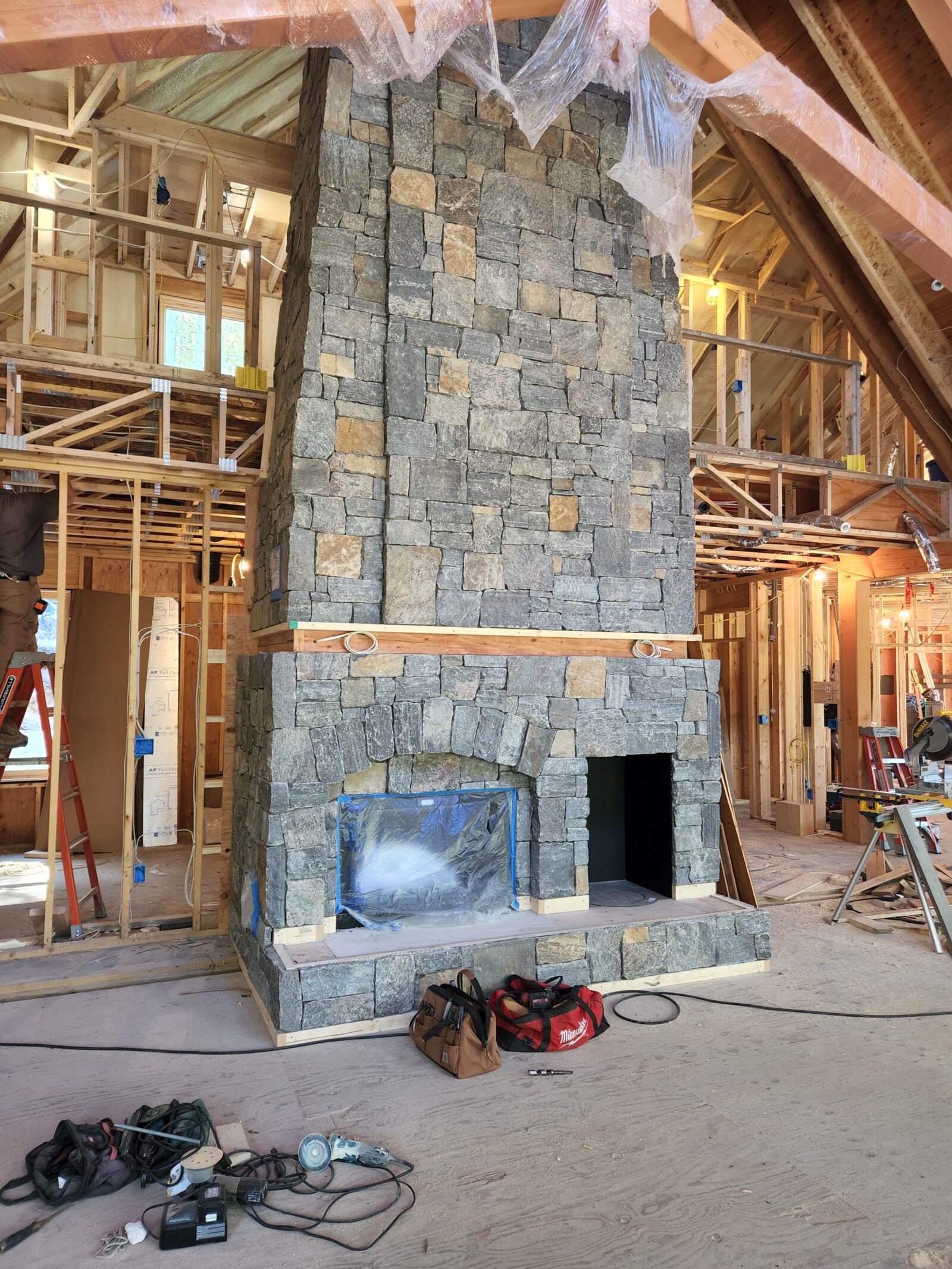 Finished fireplace rock work